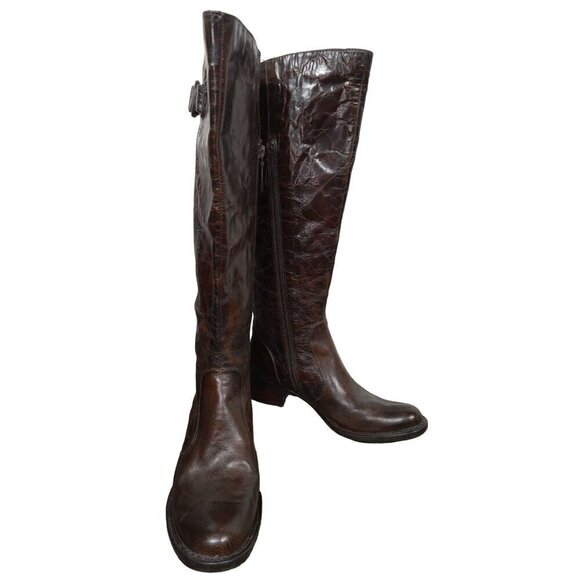 BORN CROWN Roxie Brown Crinkle Leather Tall Boots Size US 6.5 NWOT - Picture 1 of 10